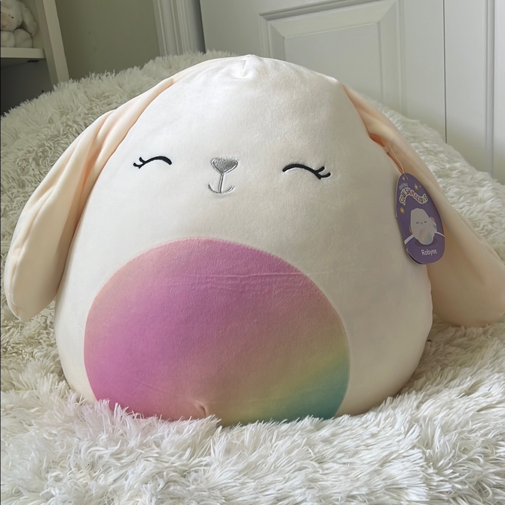 Squishmallows Cream and Rainbow Bunny Plush